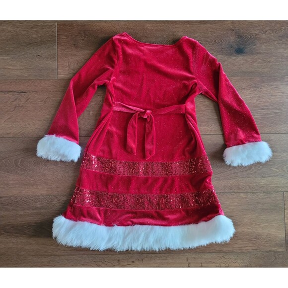 Bonnie Jean Dress Girls Sz 6 Christmas Red Faux Fur Holiday Sequin Sparkle - Picture 9 of 14